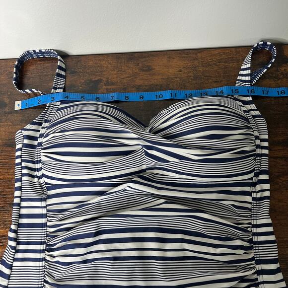 Niptuck Swim Women Plus Size 16 Tankini Navy White Stripe Multi Fit Cup Nautical - Picture 8 of 9